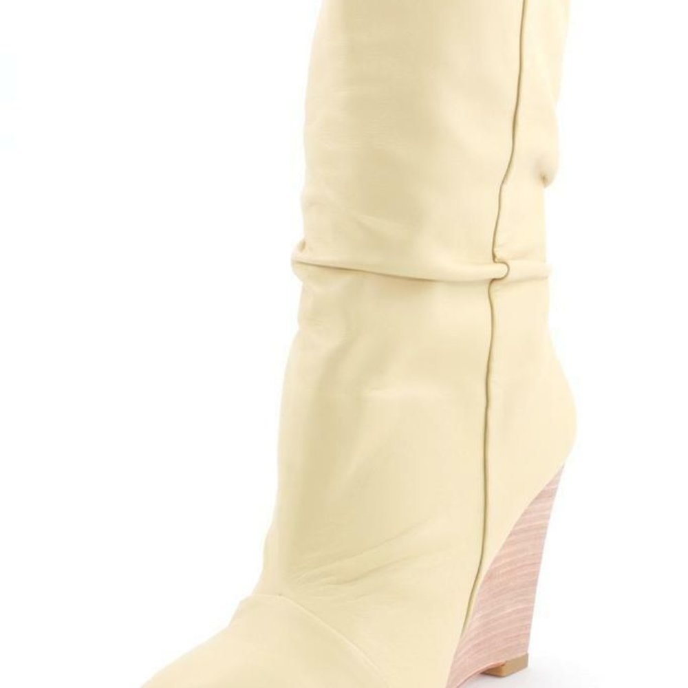 Plomo Dominique Boot Sand Ankle Bootie Fold over pointed toe Wedge Cream Beige